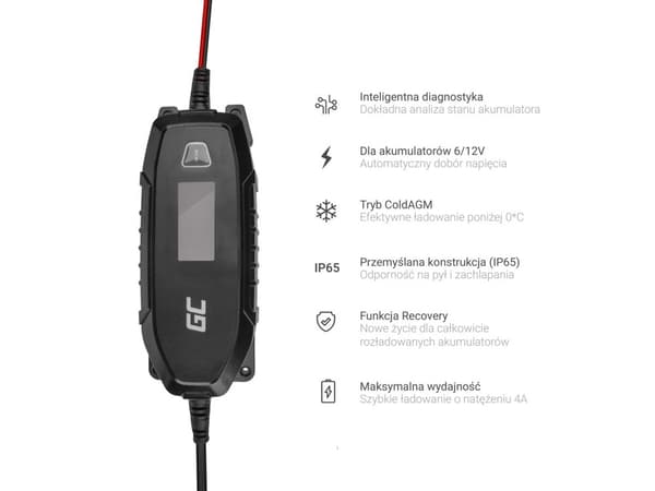 Green Cell-oplader til akkumulatorer 6V 12V 4A med diagnosticeringsfunktion 6/12 V Sort