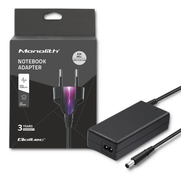 Qoltec 51519.65W Strömadapter för Dell | 65W | 19,5V | 3.34A | 7,4*5,0+stift | +strömkabel