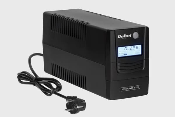 UPS computer nødstrømforsyning REBEL model Nanopower Plus 1000 (offline, 1000VA / 600W, 230 V, 50Hz, LCD, USB, RJ45)