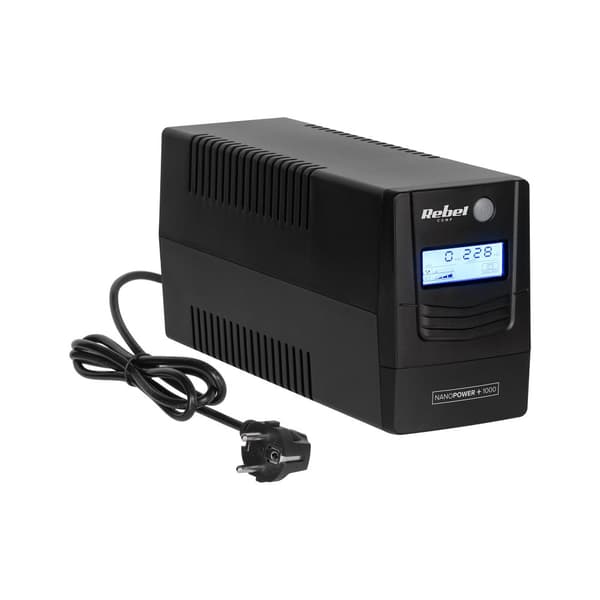 UPS computer nødstrømforsyning REBEL model Nanopower Plus 1000 (offline, 1000VA / 600W, 230 V, 50Hz, LCD, USB, RJ45)