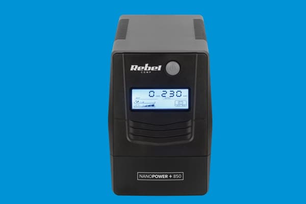 UPS computer nødstrømforsyning REBEL model Nanopower Plus 850 (offline, 850VA / 480W, 230 V, 50Hz, LCD, USB, RJ45)