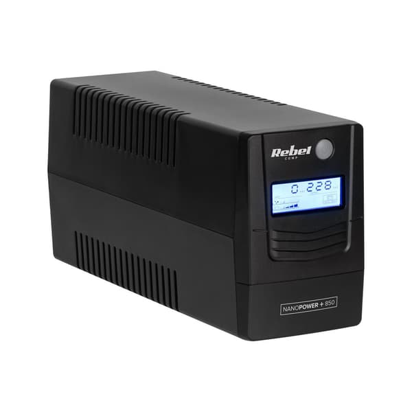 UPS computer nødstrømforsyning REBEL model Nanopower Plus 850 (offline, 850VA / 480W, 230 V, 50Hz, LCD, USB, RJ45)