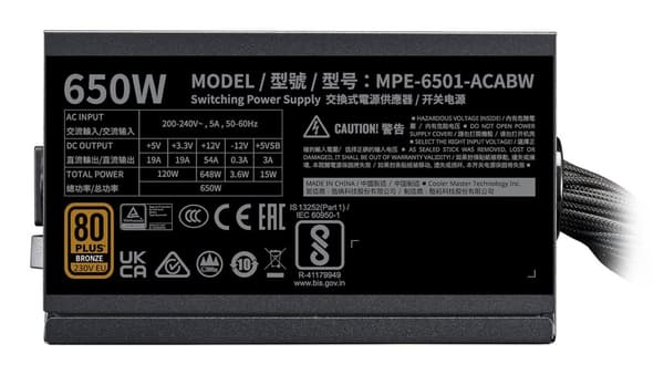 Cooler Master MWE Bronze 650 V3 230V strømforsyningsenhed 650 W 24-pin ATX ATX Sort