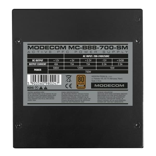 Strømforsyning Modecom ZAS-MC-B88-700-ATX-SM ATX 700 W 80 Plus Bronze