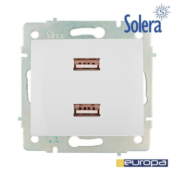 Laddare dubbel usb 230v 5v 4200ma vit inbyggd erp2usb s.europa solera
