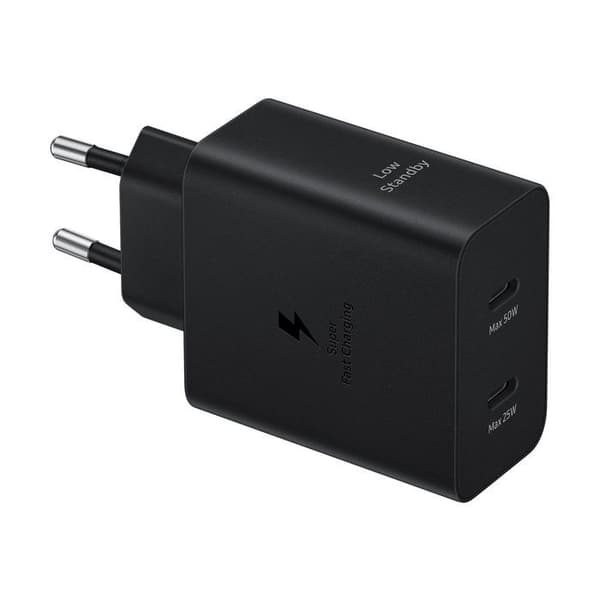 ULTRA FAST DUO 50W eller 2 x 25W nätladdare, GaN (med 45W 1,8M kabel Svart färg SAMSUNG EP-T5020XBEGEU Svart