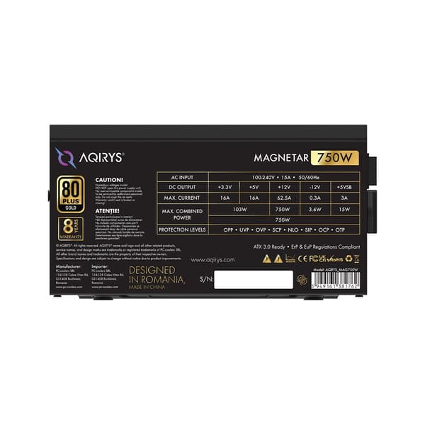 AQIRYS ATX / 80 Plus Gold Certified Power Supply MAGNETAR 750W PCIe 5.0 8YW sort