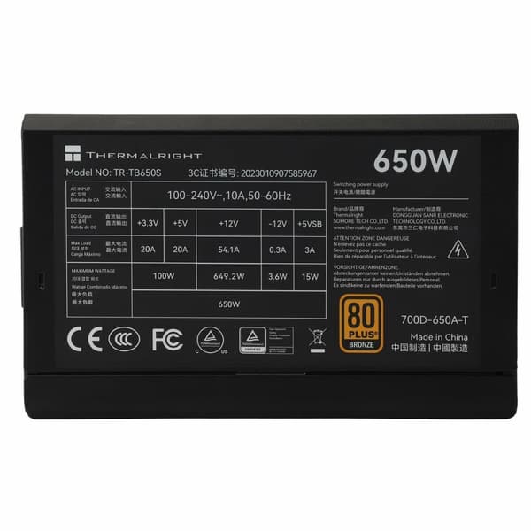 Strømforsyning Thermalright TB650S ATX 650 W 80 Plus Bronze