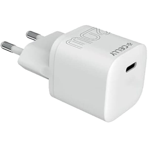 Laddare - CELLY - ULTRAKOMPAKT CARICABATTERIE DA RETE USB-C PD 20 W Vit - USB-C PD - 20 W - För surfplattor