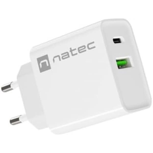 Laddare - NATEC - RIBERA - 20W - 1xUSB-A - 1xUSB-C PD3.0 QC3.0 - Vit Vit