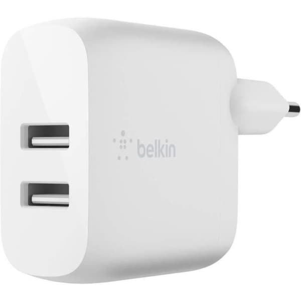 Belkin surfplatta kontakter och laddare 2 USB-A-portar nätladdare, 24W med Lightning-kabel