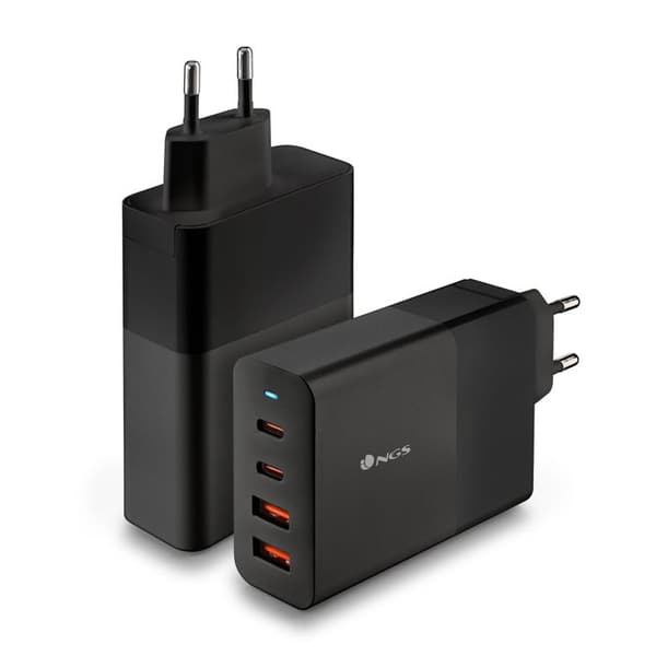 NGS BUD 100W: Universell väggladdare 100W med 4 portar: 2 USB-C + 2 USB-A. Snabb och säker laddning. Samtidig laddning.