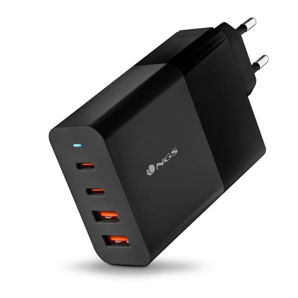 NGS BUD 100W: Universell väggladdare 100W med 4 portar: 2 USB-C + 2 USB-A. Snabb och säker laddning. Samtidig laddning.