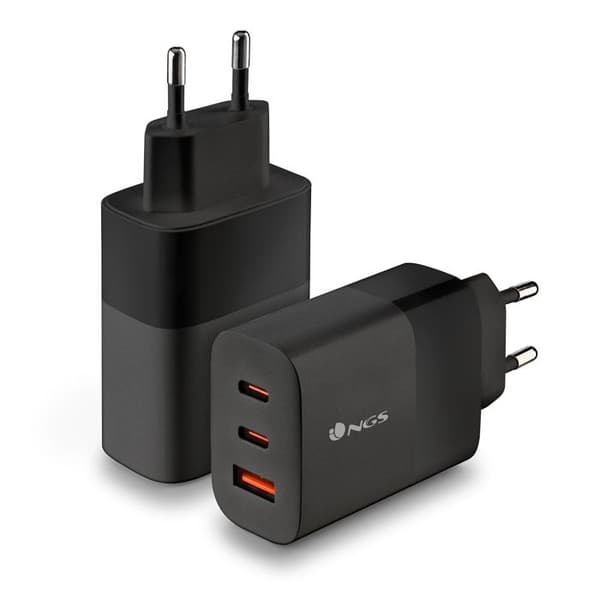 NGS BUD 65W: Universell väggladdare 65W med 3 portar: 2x USB-C + USB-A. Snabbladdning och säker. Samtidig laddning.