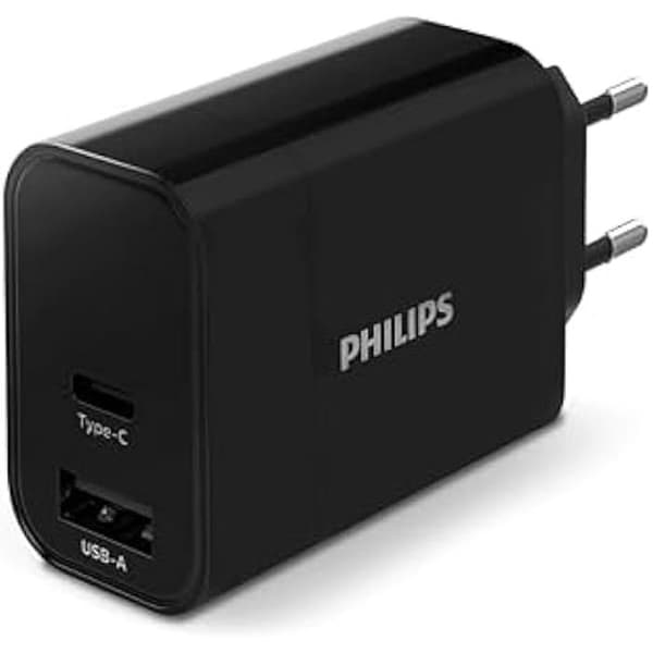 USB Väggladdare - PHILIPS - DLP2621/12 - 2 Portar - Snabbladdning 30 W - Svart Svart