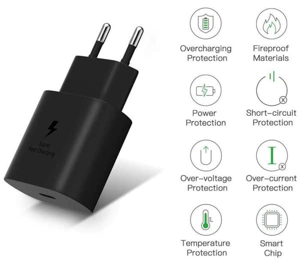 Snabbladdare 25W + USB-C till USB-C-kabel för Samsung Galaxy A05 / A05S / A15 4G / A15 5G / A25 5G / A35 5G / S23 FE Phonillico®