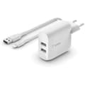 Miniatyrbild 2 av 5: Belkin surfplatta kontakter och laddare 2 USB-A-portar nätladdare, 24W med Lightning-kabel