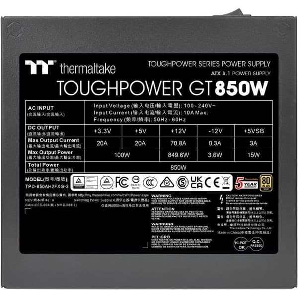 Strömförsörjning - THERMALTAKE - Toughpower GT - 850W - 80Plus Gold - Modulär