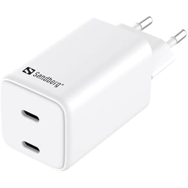 AC-laddare - SANDBERG - 441-56 - 2 USB-C-portar - 65W - EU-kompatibel