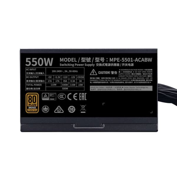 Strömförsörjning PC - COOLER MASTER - MPE-5501-ACABW-BEU - MWE 550W V2 - 80+ BRONS - 550 W Svart