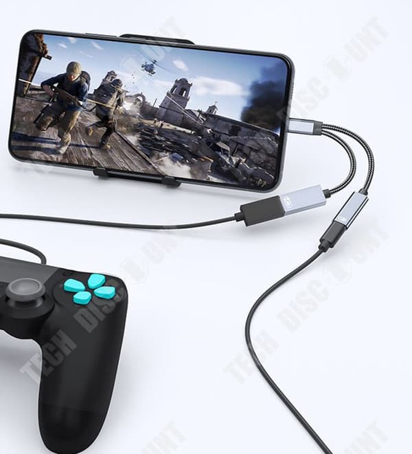 TD® grå två-i-ett multifunktionsadapter 60W snabbladdning Typ-C till USB OTG för att spela spel för iPad