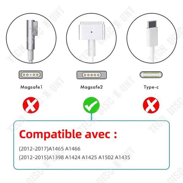 TD Laddare T Typ Strömadapter 16,5V 3,65A 60W Snabbladdning MagSafe 2 för A1425 A1502 bärbar datorladdare