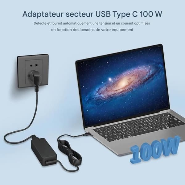 USB C-laddare 100 W - Laddare för USB C-datorer - Kompatibel med Mac Book Pro 16 tum, 2021 Mac Book Air 13 tum, iPad Pro, Dell, HP, ASUS, Lenovo