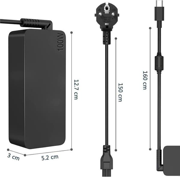 USB C-laddare 100 W - Laddare för USB C-datorer - Kompatibel med Mac Book Pro 16 tum, 2021 Mac Book Air 13 tum, iPad Pro, Dell, HP, ASUS, Lenovo