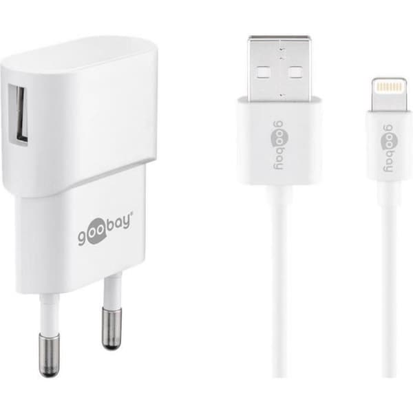 USB-laddare - GOOBAY - Apple Lightning-laddningsset 1 A - Vit - Vägguttag - USB 2.0 typ A Vit