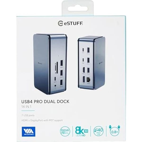 Dock USB - ESTUFF - USB4 Pro Dual Dock - Flera anslutningar - Snabb dataöverföring - HDMI/DisplayPort