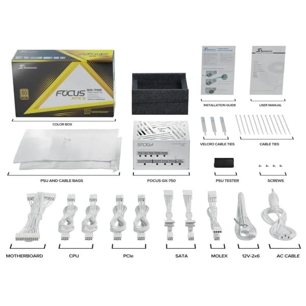 Strømforsyning SeaSonic FOCUS-GX-750-V4-WHITE ATX 750 W 80 Plus Gold RoHS CE BSMI CB
