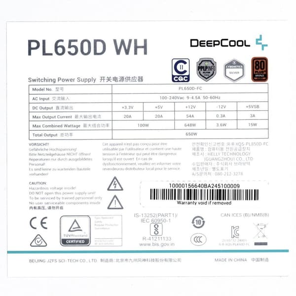 Strømforsyning DEEPCOOL R-PL650D-FC0W-JDEU-V2 ATX 650 W 80 Plus Bronze RoHS WEEE