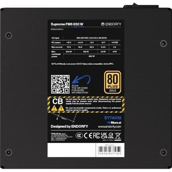 Strømforsyning Endorfy EY7A012 ATX 850 W 80 Plus Gold