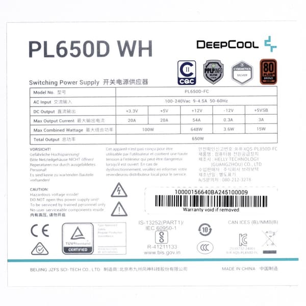 DeepCool PL650D strømforsyning 650 W 20+4 pin ATX ATX Hvid