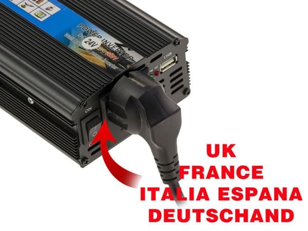 Växelriktare 24V till 220V 500 WATT - Peak Power 1000W - Cigarettändare eller terminalblock - 220V EUROPEISKT UTTAG (FRANKRIKE)