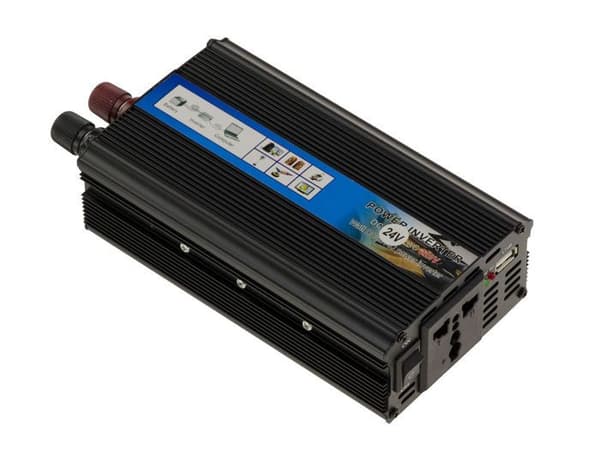 Växelriktare 24V till 220V 500 WATT - Peak Power 1000W - Cigarettändare eller terminalblock - 220V EUROPEISKT UTTAG (FRANKRIKE)