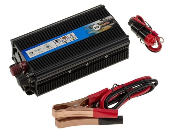 Växelriktare 24V till 220V 500 WATT - Peak Power 1000W - Cigarettändare eller terminalblock - 220V EUROPEISKT UTTAG (FRANKRIKE)