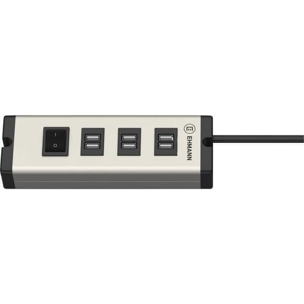 Ehmann USB Multiladdare 6-Port 6.3 A 0601x09032033 USB-laddningsstation för vägguttag 6 x USB
