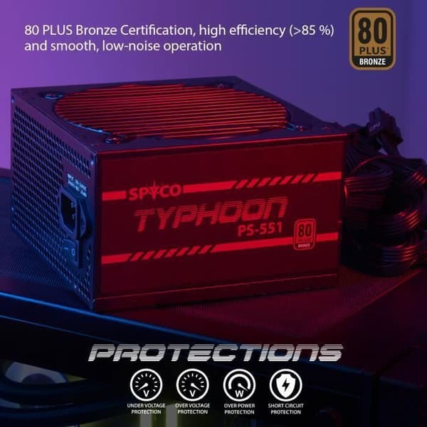 Alimentering - SPYCO - Typhoon PS-551 - 550W - 80 PLUS Bronze - Super Silent-fläkt
