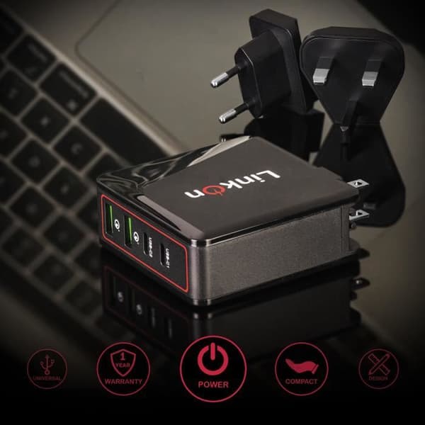 LinkOn Ganius Väggladdare 136W GaN Tech 100W USB-C PD3.0 PPS Och 18W USB-A QC4.0+ Kompatibel med MacBook 2019 Samsung