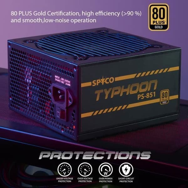 Alimentering Gaming - SPYCO - Typhoon PS-851 - 850W - 80 Plus Gold - Helt modulär