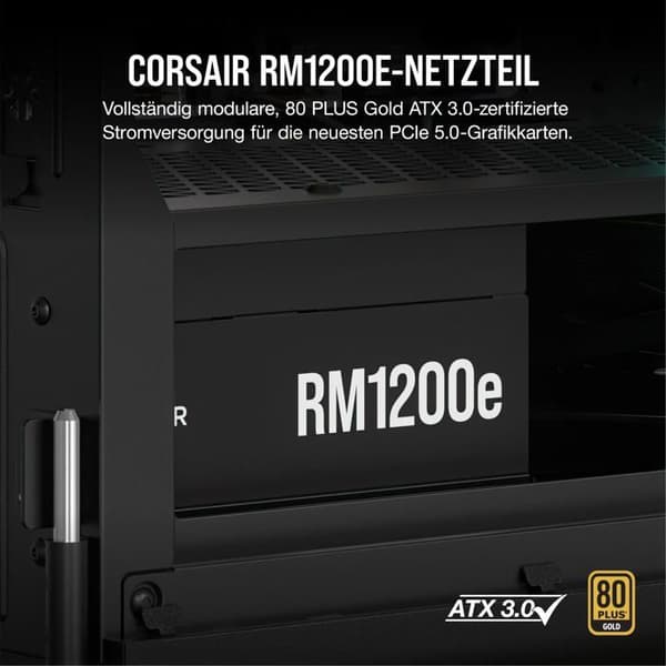 Nätaggregat ATX - CORSAIR - RM1200e (2023) - 1200W - Helt Modulerad - Tyst Svart