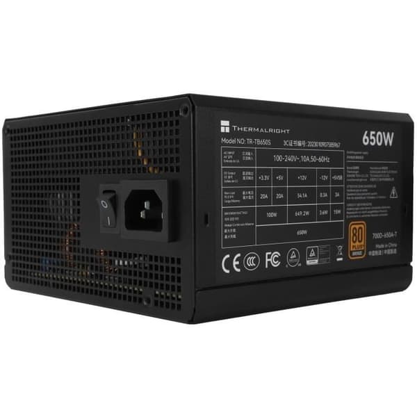 PC strømforsyning - THERMALRIGHT - TB650S - 650W - 80+ Bronze - Ikke-modulær - ATX 3.0 - Sort