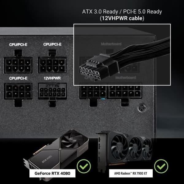 BITFENIX BFG GOLD 850W (80+ Guld) ATX 3.0 - PC strømforsyning - 850W