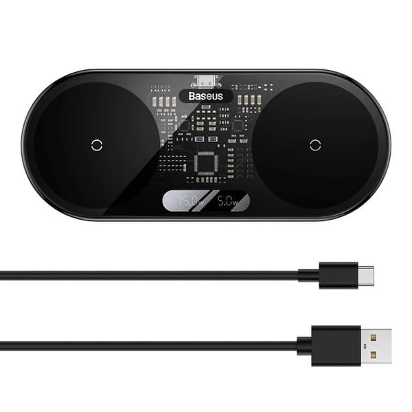 Baseus Dual USB-C 20W trådlös laddare Svart