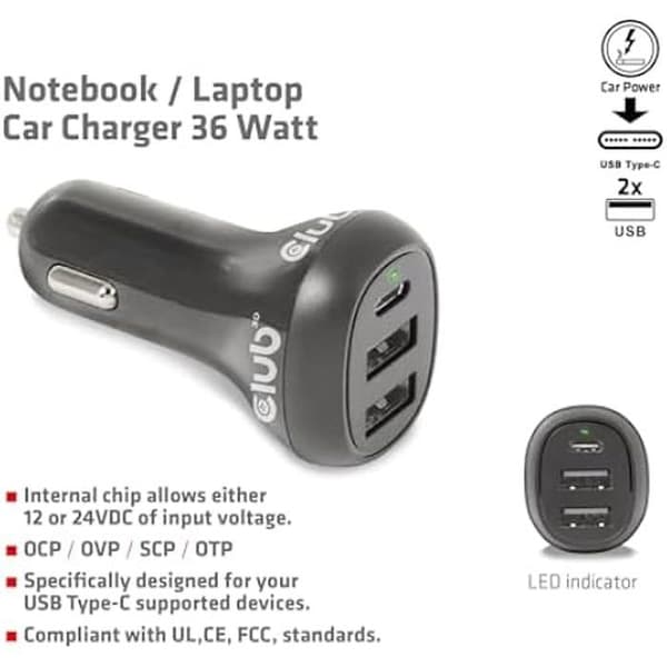 Bärbar billaddare - Club3D CAC-1921 - 12V - USB Type-C