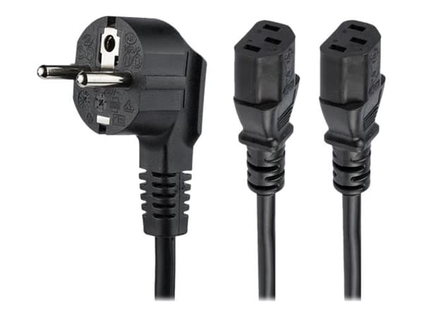 StarTech.com 2m (6ft) Computer Power Cord, 18AWG, EU Schuko to 2x C13 Power Cord, 10A 250V, Black Replacement AC Cord, TV/Monitor Power Cable, Schuko