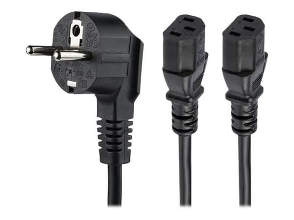StarTech.com 2m (6ft) Computer Power Cord, 18AWG, EU Schuko to 2x C13 Power Cord, 10A 250V, Black Replacement AC Cord, TV/Monitor Power Cable, Schuko