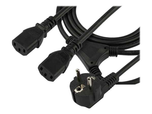 StarTech.com 2m (6ft) Computer Power Cord, 18AWG, EU Schuko to 2x C13 Power Cord, 10A 250V, Black Replacement AC Cord, TV/Monitor Power Cable, Schuko