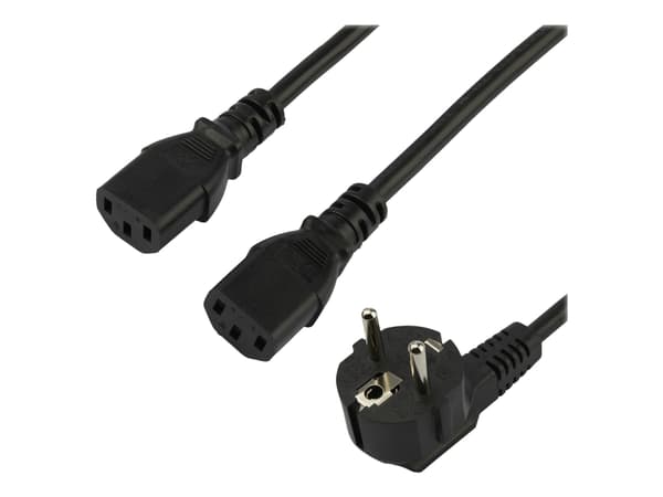 StarTech.com 2m (6ft) Computer Power Cord, 18AWG, EU Schuko to 2x C13 Power Cord, 10A 250V, Black Replacement AC Cord, TV/Monitor Power Cable, Schuko